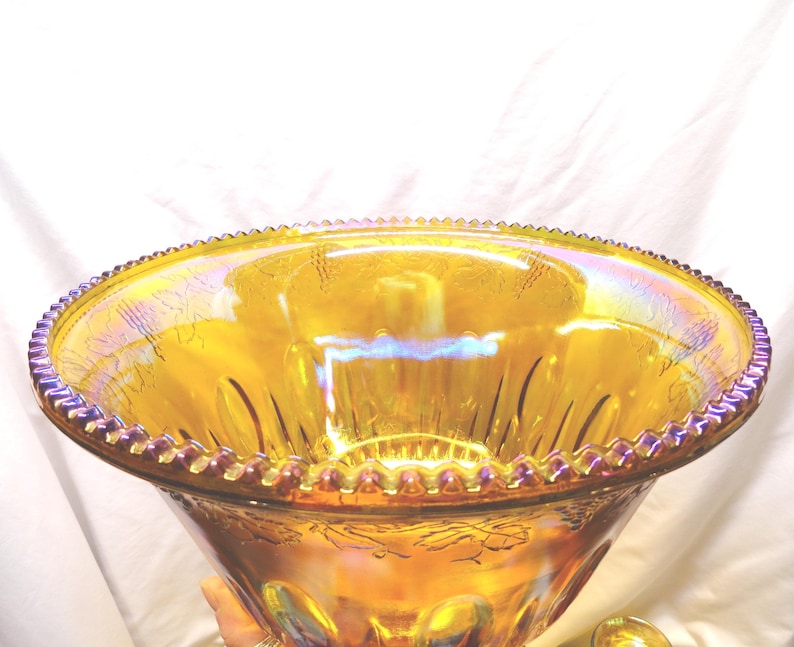 Vintage Indiana Glass Harvest Punch Bowl Set, Carnival Glass, No Ladle image 5