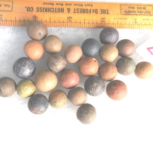 Antique Clay Marbles 25 Count Different Colors and Sizes Lot Primitive Game 1800s