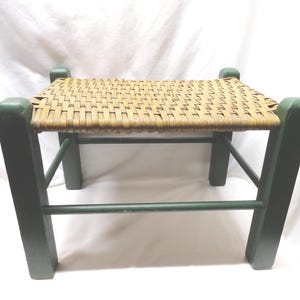 Vintage Weaved Wicker Stool, Green Home Decor, Small Rectangle