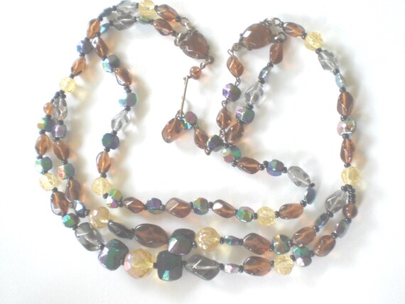 Vintage Brown Glass Bead Necklace 3 Strand 1950s … - image 2