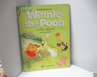 Vintage Children's Walt Disney's Winnie-the-Pooh Book A Golden Book Kid's Used Large Colorful A Tight Squeeze A.A. Milne Nursery 1975 1970s