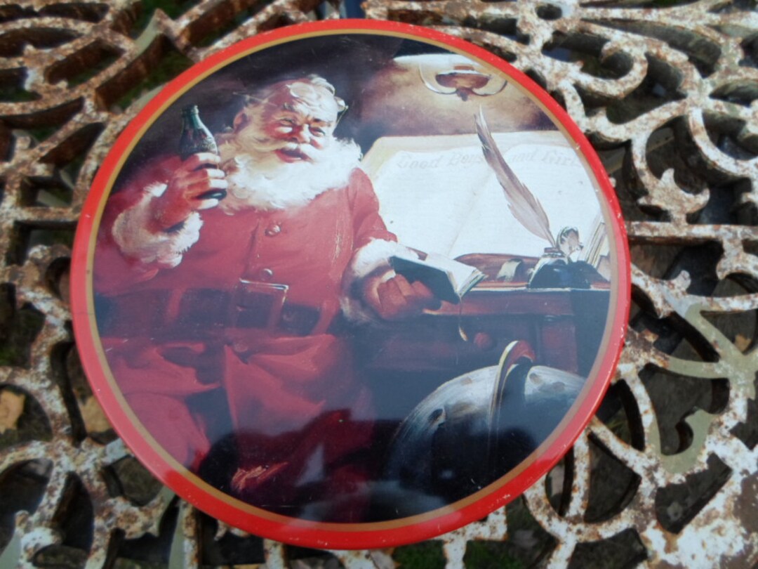 Vintage 1980s Santa Coke Tin Round Large - Etsy