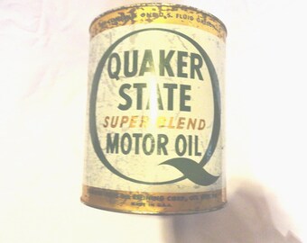 Vintage Quaker State Can, Motor Oil, Gallon, Bottom Cut Out, 1950s