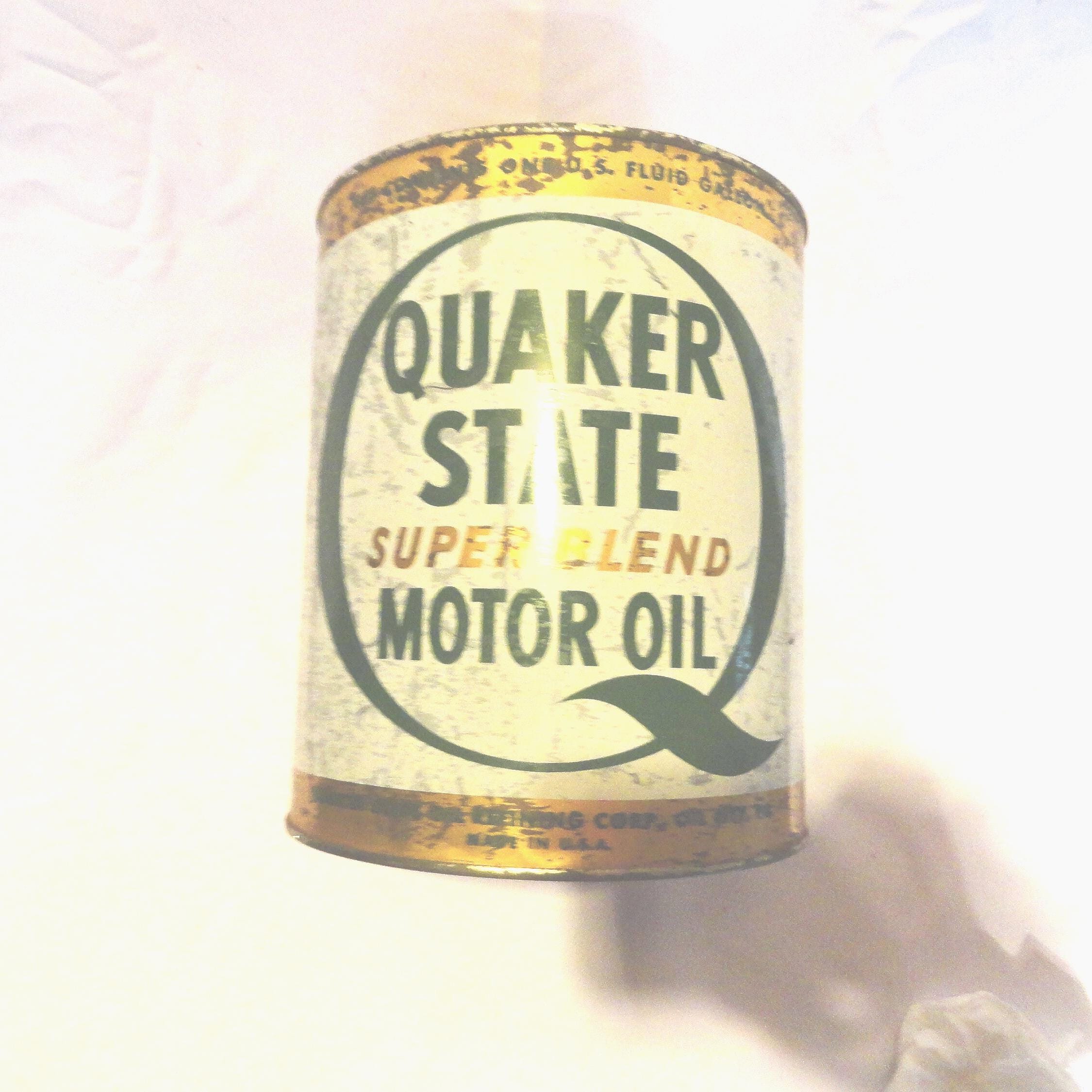 Vintage Quaker State Can, Motor Oil, Gallon, Bottom Cut Out, 1950s