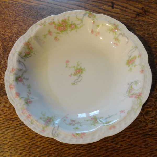 Antique Haviland Limoges France Small Berry Bowl Light Pink Flowers/Blue Ribbon French Display Dining Room Dish 1890s to 1930s