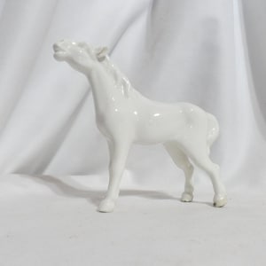 Vintage Miniature Horse Figurine White Porcelain Marked Chinese Detailed Shiny