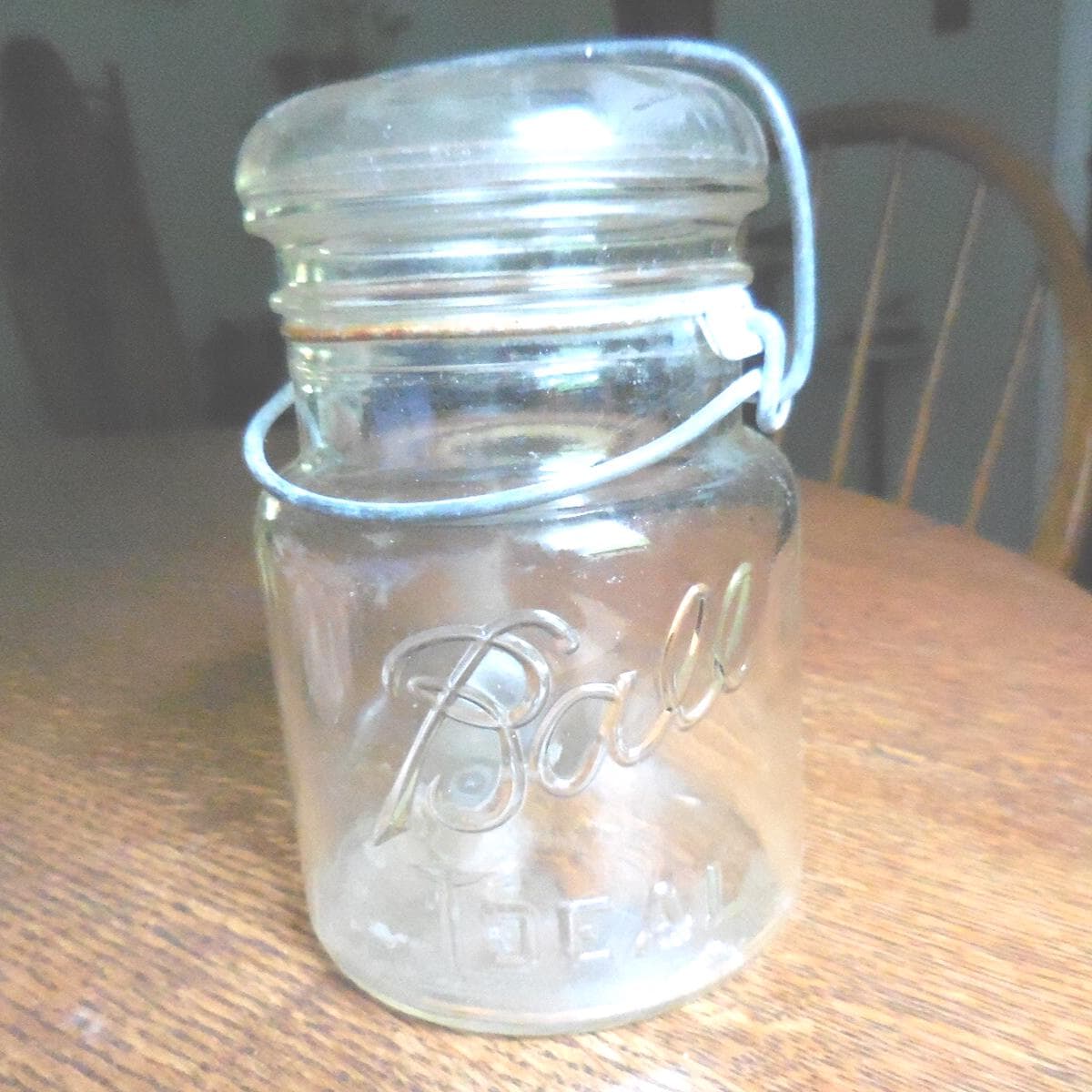 Vintage Ball Ideal Canning Jar With Wire Bail, Clear Glass 