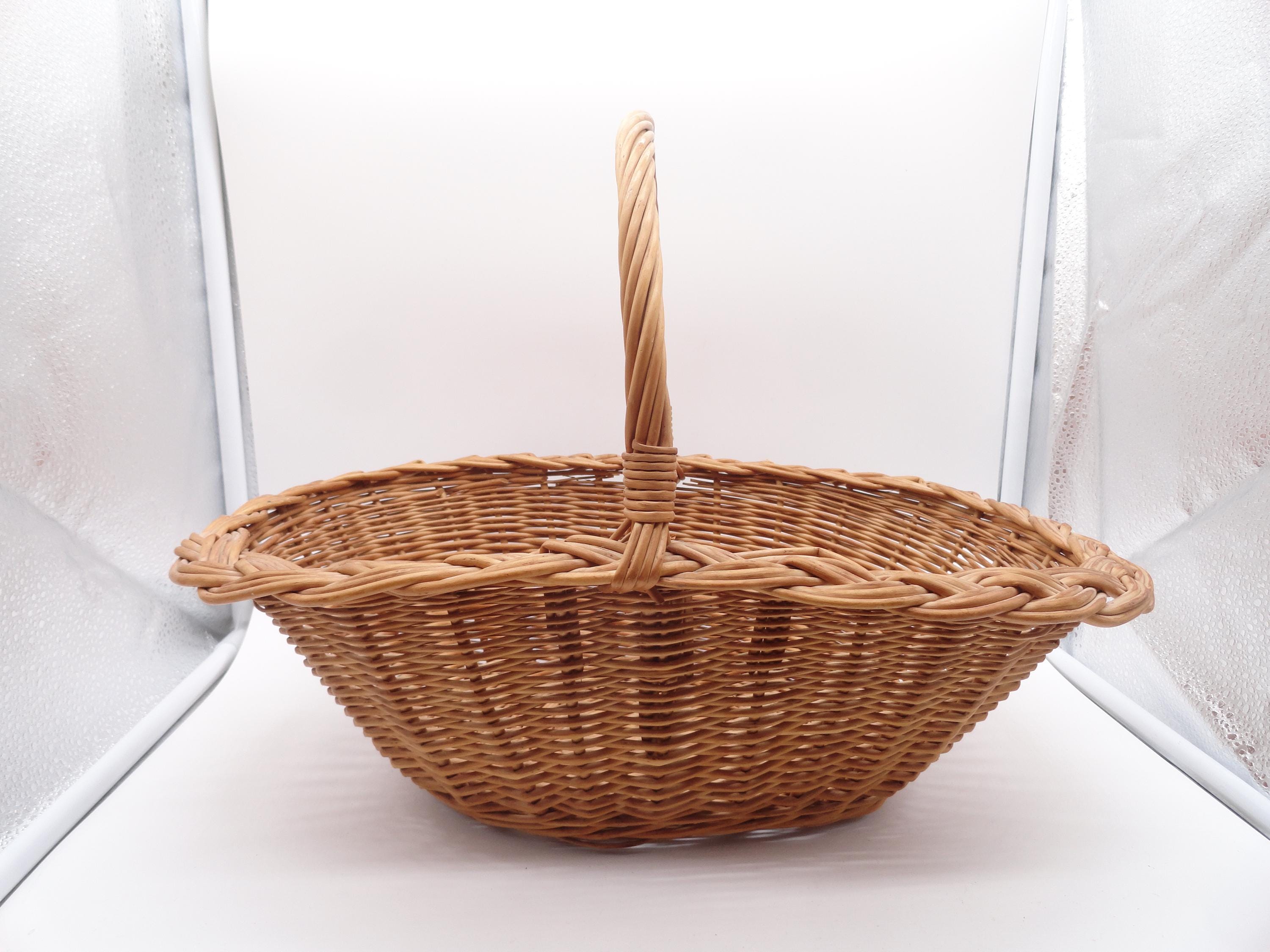Vintage Wicker Basket With Handle, Braided Edge, Easter Basket