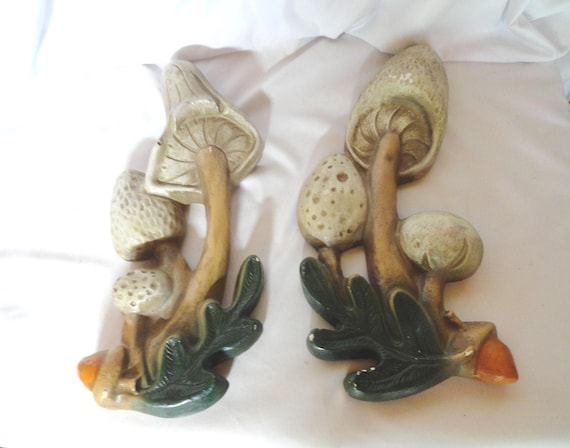 Vintage Chalkware Mushroom Wall Hanging, 1970s Kitchen Art, Choice