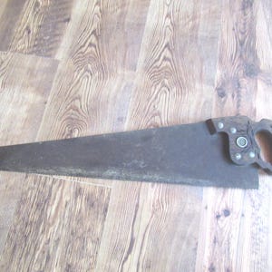 Vintage Disston Wood & Metal Hand Hand Saw USA Made Collectible Hand Tool 1940s 1950s Wall/Barn/Shed Hanging Home Decor Rusty Relic Ornate