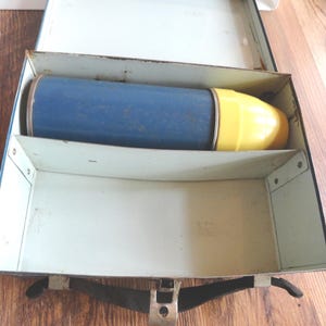Vintage Blue Metal Lunchbox, Child's, Thermos, 1920s-40s image 3