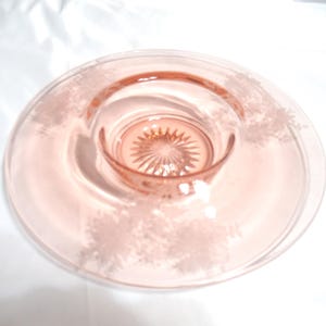 Vintage Pink Depression Glass Console Bowl with Etched Flowers, 1930s-40s image 7