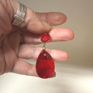 Vintage Red Chandelier Crystal, Teardrop, Smaller Crystal on Top