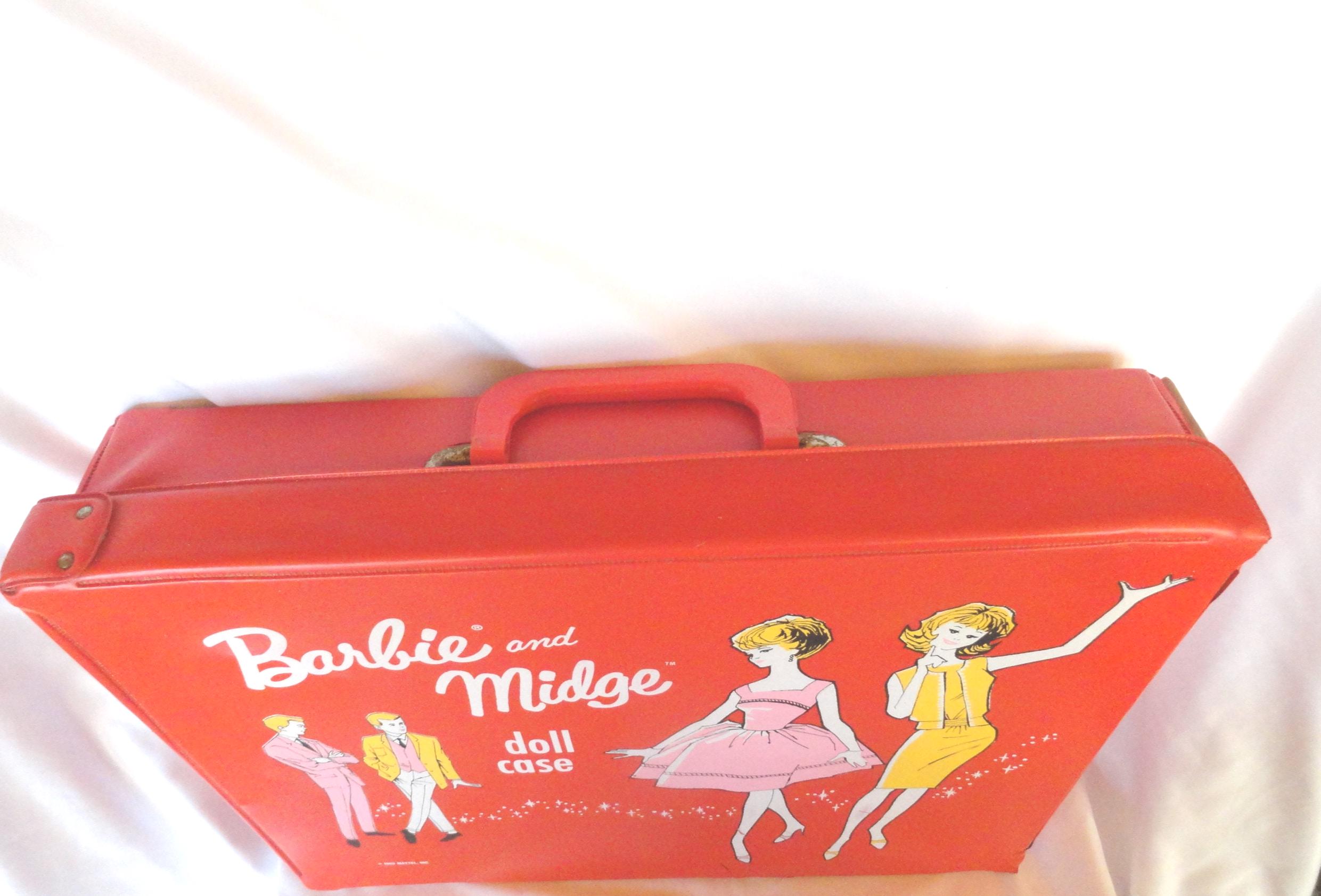 Vintage 1963 Barbie & Midge Doll Case Red Vinyl Handle Large