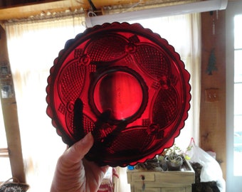 Vintage Avon Red Glass Serving Bowl, Cape Cod Collection, 1970s