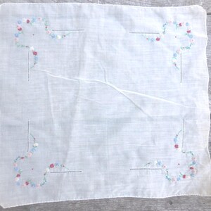 Vintage Embroidered Handkerchief Floral Pink Blue Red Flowers Hanky Embroidery Reusable Something Old Bridal 1950s 1960s