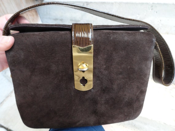 Vintage Women s Dark Brown Leather Suede Block Purse Pocketbook
