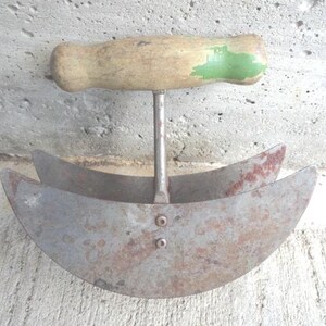 Vintage Double Edge Food Chopper Metal & Wood Wall Hanging 1930s to 1950s Collectible Kitchen Utensil Double Blade Primitive Rocker