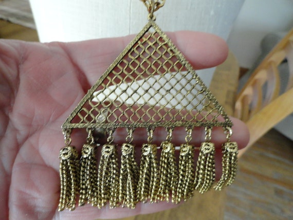 Vintage Women's Multiple Tassel Necklace Triangul… - image 3