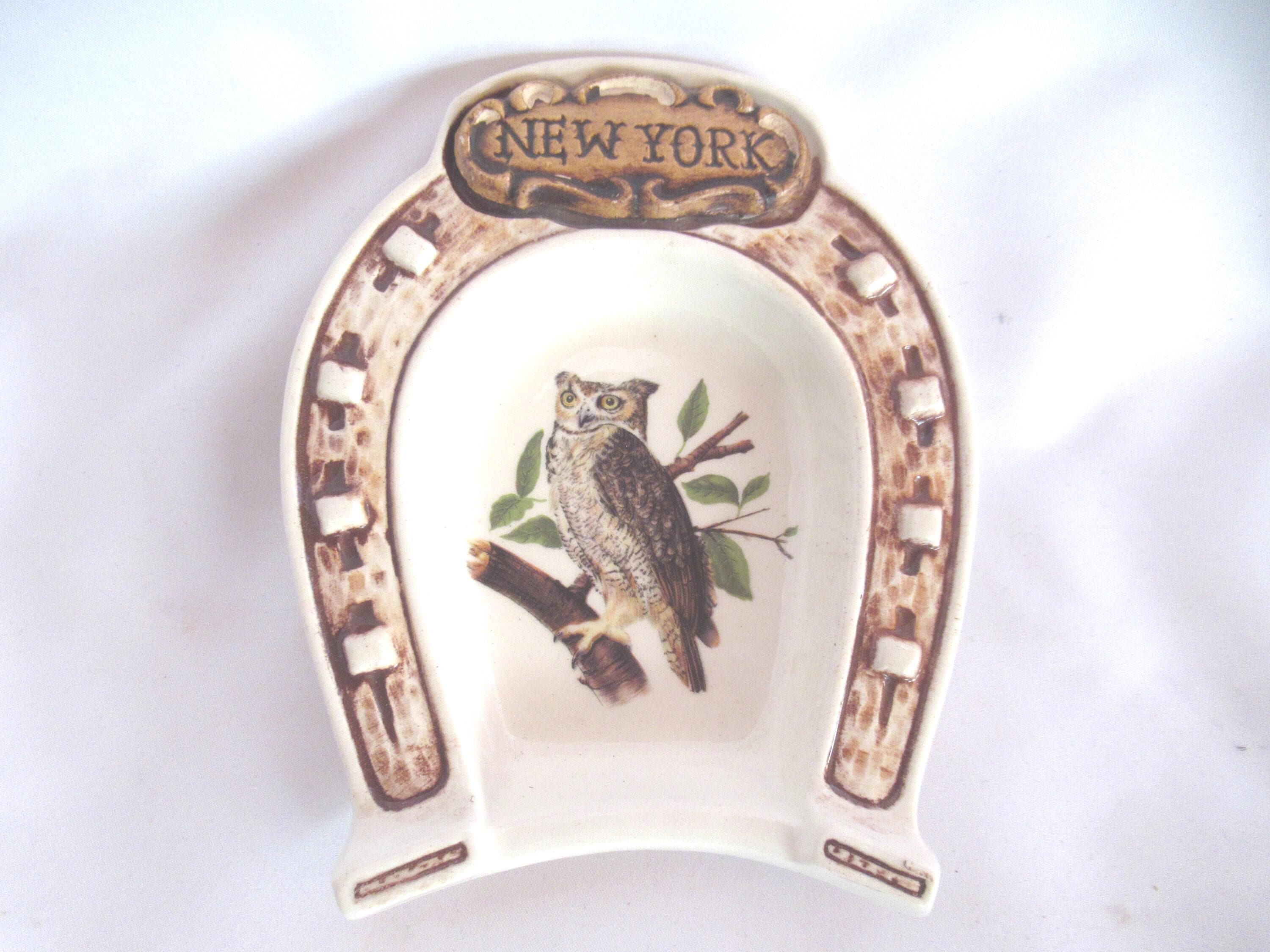 Vintage Owl Trinket Dish Choice, New York Souvenir