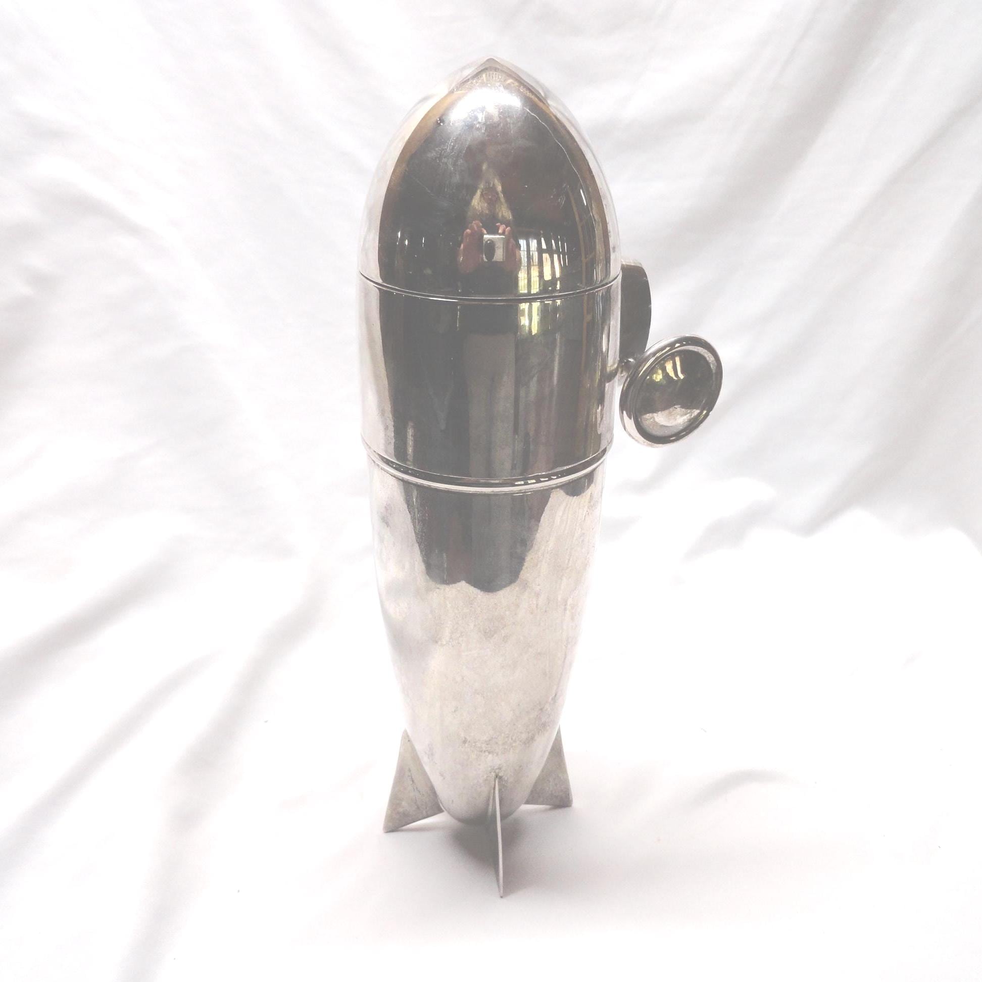 Vintage 1950s Zeppelin Blimp Cocktail Mixer, Silver Plated Barware