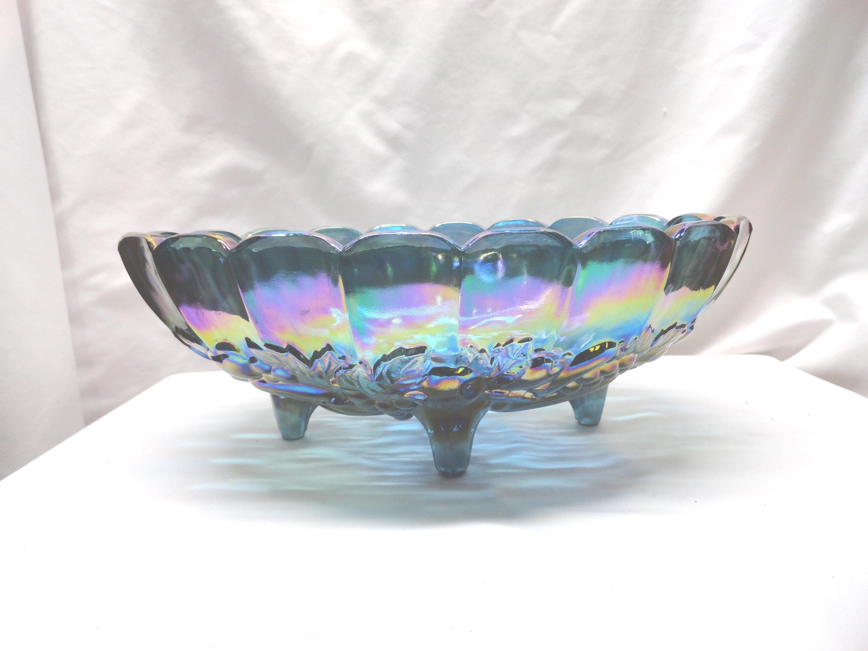 Vintage Indiana Harvest Glass Blue Bowl, Carnival Glass Oval