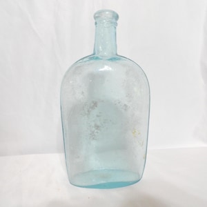 Antique Aqua Strapped Bottle Cork Top Smooth 1860s to 1880s Flat Window Sitter