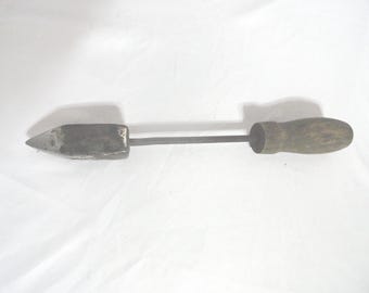 Vintage Metal Soldering Iron with Wooden Handle, Primitive Collectible Hand Tool, Copper Tip