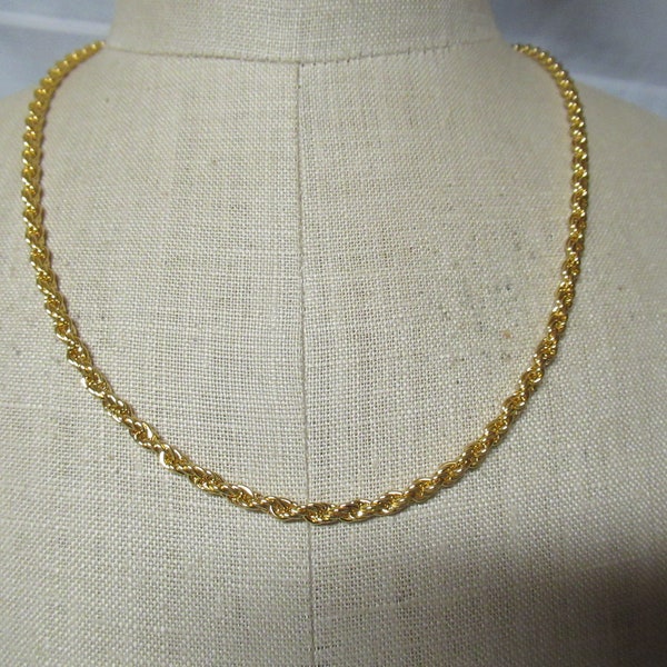 Vintage Women's Gold Tone Rope Chain Necklace NOS Aurum Clad Non Tarnish 1970s 1980sSimple Classic Dressy Made in R.I. USA Girl's Gift