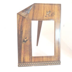 Vintage Inlaid Look Wooden Picture Frame Birds Photo Frame Folded Corner Self Standing No Glass Not Perfect Unique Home Decor
