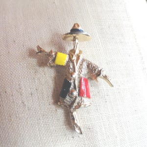 Vintage Sarah Coventry Scarecrow Brooch, "Patches", 1969 Pin