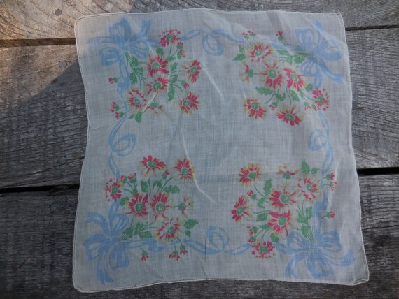 Vintage Women's Handkerchief White & Red Flowers … - image 2