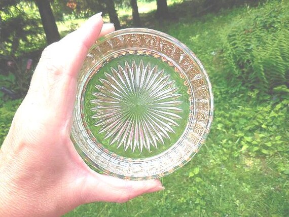 Vintage 24kt Plated Glass Top Jewelry Box, Round, Beveled, Yellow