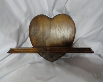 Vintage Heart Shaped Wooden Shelf Small 3 Hooks Wall Hanging Home Decor Retro Country Shelf 1970s 1980s