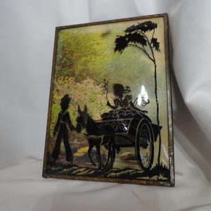 Vintage Reverse Paint Silhouette Wall Hanging Small Home Decor Convex Glass Donkey Children Choice