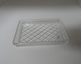 Vintage Avon Small Clear Cut Crystal Tray Rectangle Tray Retro Trinket Dish Diamond Pattern Vanity Perfume Tray 1980s 1990s