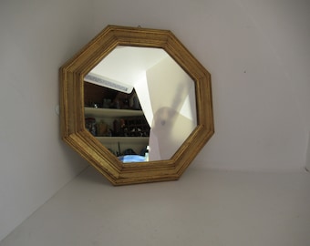 Vintage Italian Florentine Octagonal Framed Mirror Wall Hanging 1970s Made in Italy Home Decor Gold Tone 8 Sided Retro Decorative