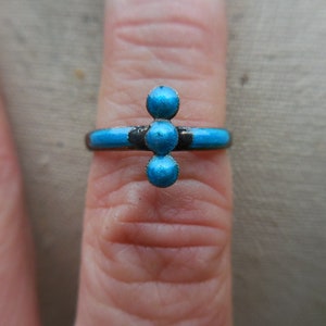 Vintage Women's Blue Enamel Art Deco Era Ring Sterling Silver Dainty Ring Adjustable Blue Enamel 1930s 1940s Ladies Ring Gift Girl's