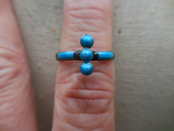 Vintage Women's Blue Enamel Art Deco Era Ring Ste… - image 1