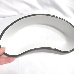 Vintage Cesco Enamel Kidney Shape Dish, White with Black Trim, 1920s-50s