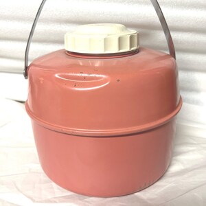Vintage Pink Thermal 1 Gallon Jug Cooler, Liquid Metal, Porcelain & Plastic, Surface Rust, Dents image 4
