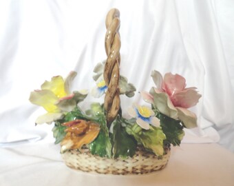 Vintage Italian Capodimonte Basket of Flowers, Large Floral Figurine, Home Decor, 1960s-70s