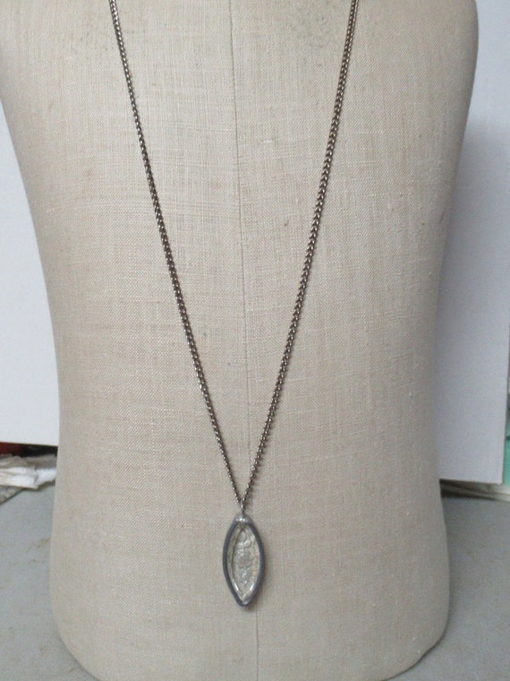 Vintage Women's Intaglio Long Silver Tone Necklace