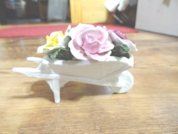 Vintage Thorley Floral Bone China Wheelbarrow Figurine, Made in