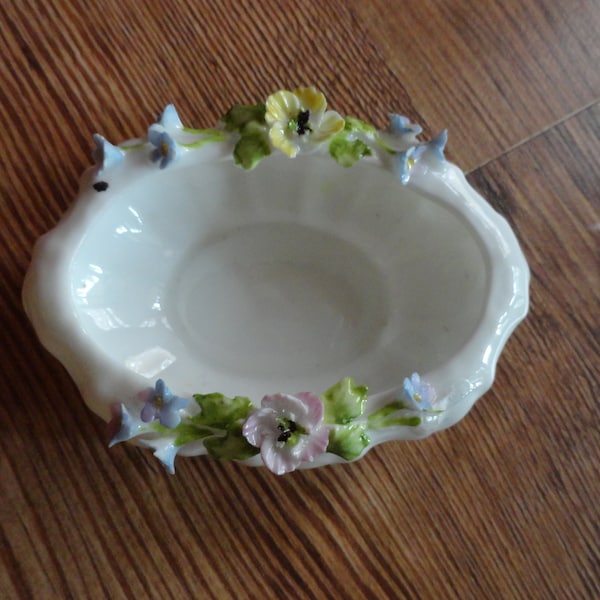 Vintage Floral Bone China Coalport Dish Made in England Bowl Oval Not Perfect 1950s 1960s Colorful Pastel Dish Colors Pink Purple Yellow