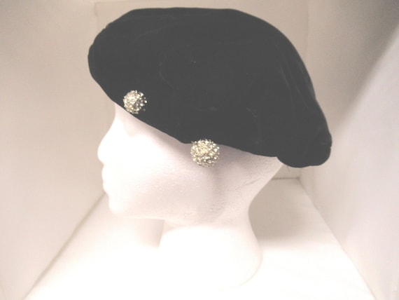 Vintage Black Velvet Beret Hat Dress Hat Tam Women