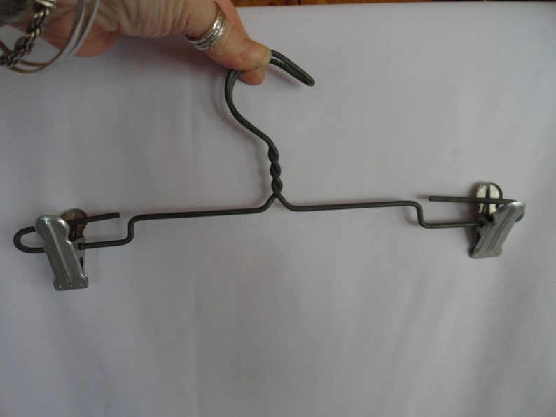 Vintage All Metal Wire Hanger Swivel Hook Two Chrome or Aluminum Clips 1940s 1950s Pants Skirts Clothing Hanger Reuse Repurpose Calendar Aluminum Clips