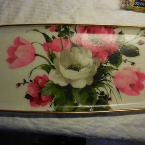 Vintage Keswick Tray Long Pink & White Made in UK 1970s Gold Trim Rose Flowers Heat Stain Resistant Serving/Entertaining/Display