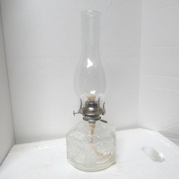 Vintage Hurricane Oil Lamp, Lamplight Farms, Embossed Scene