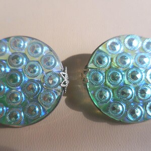 Vintage Czech Green Glass Shoe Clips, Round, Large Pair, 1940s-60s